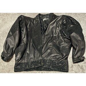 Vintage Winlit Western Lace Pattern Leather Jacket Women's Size Medium Black
